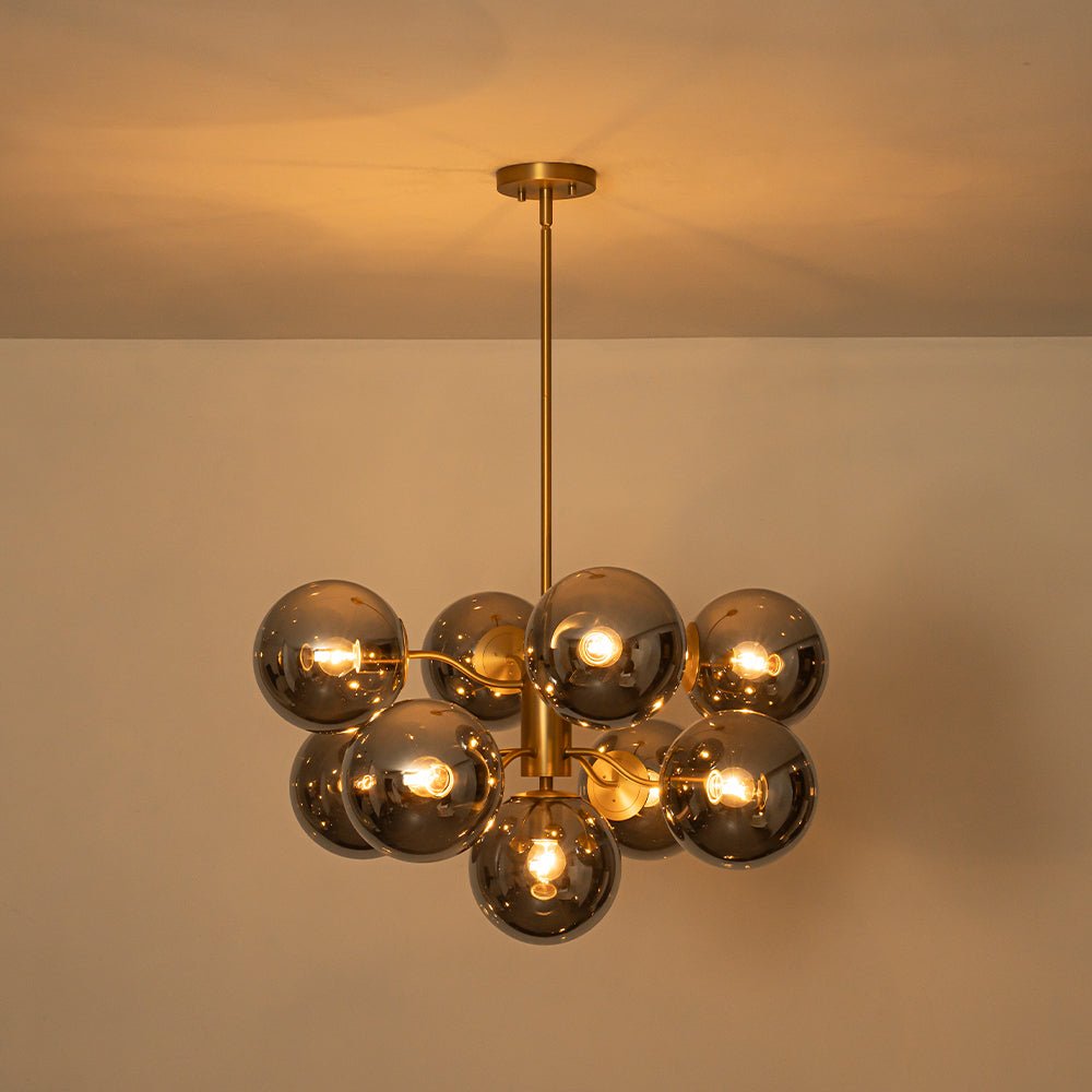 Glam Dark Pearl Smoked Glass Globe Bubble Sputnik Chandelier