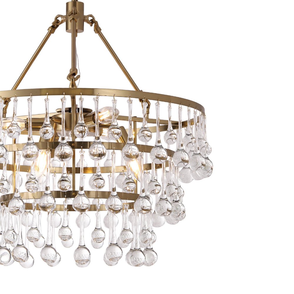 Glam Luxe Brass Tiered Crystal Raindrop Round Chandelier