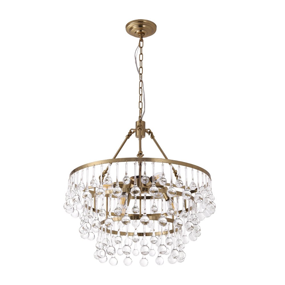 Glam Luxe Brass Tiered Crystal Raindrop Round Chandelier