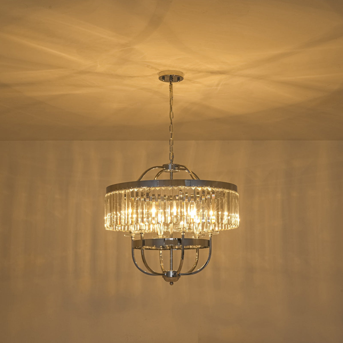 Glam Luxury 6-Light Faceted Crystal Round Cage Chandelier