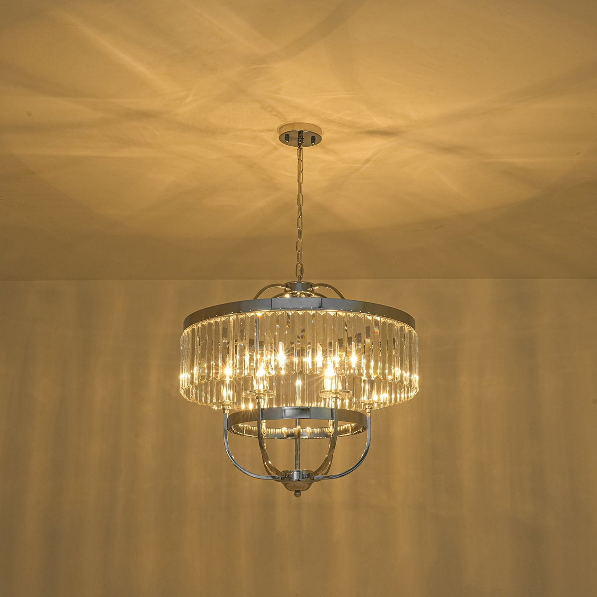 Glam Luxury 6-Light Faceted Crystal Round Cage Chandelier