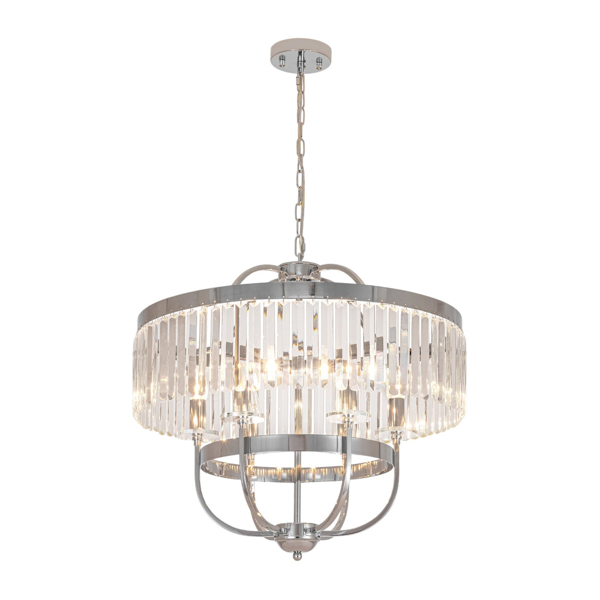 Glam Luxury 6-Light Faceted Crystal Round Cage Chandelier