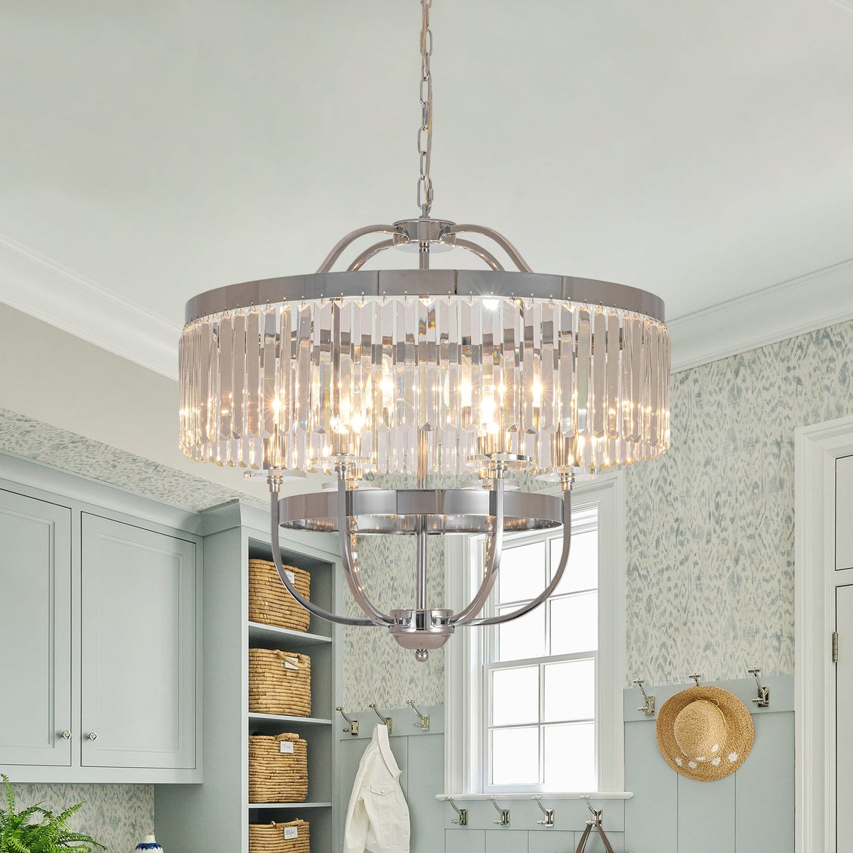 Glam Luxury 6-Light Faceted Crystal Round Cage Chandelier