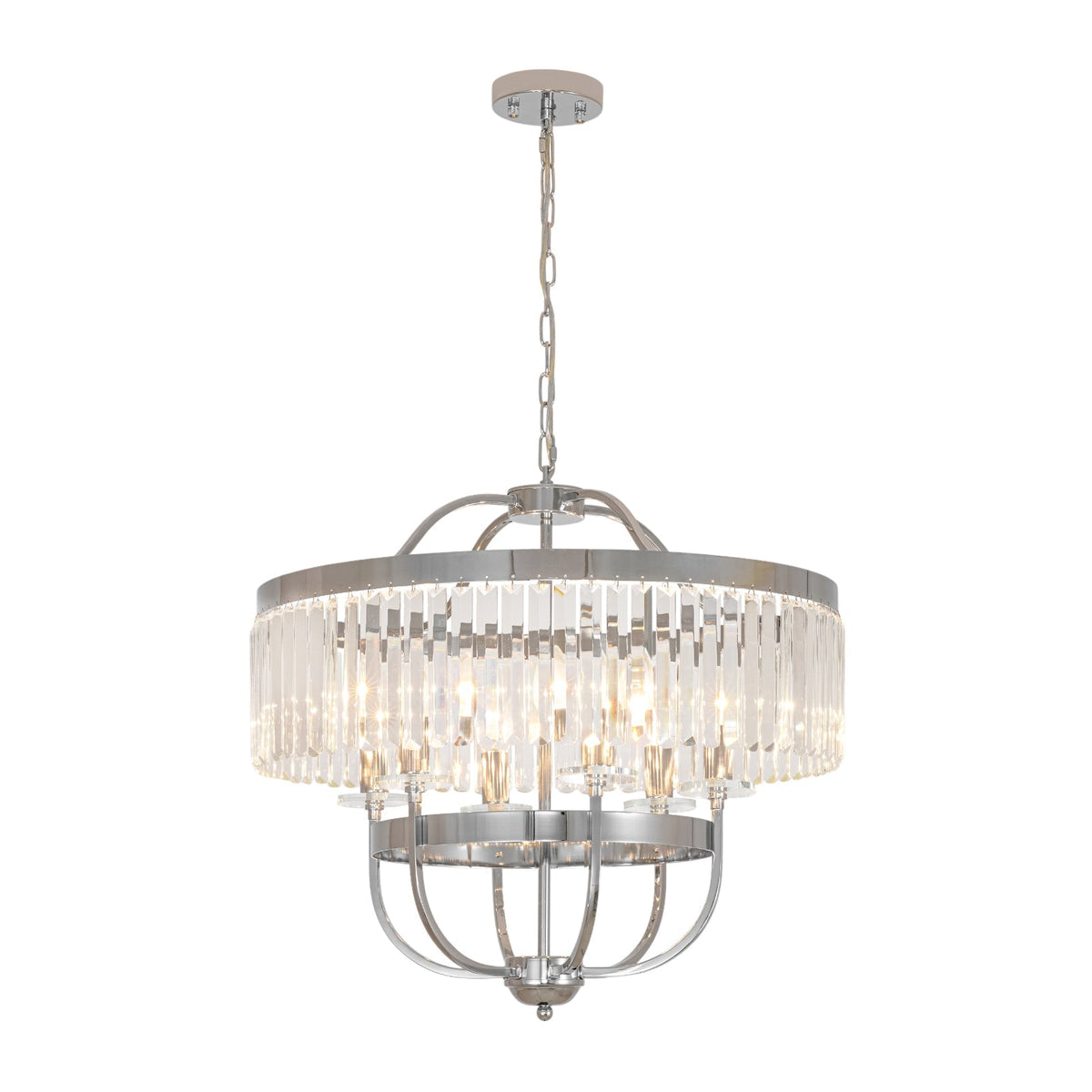 Glam Luxury 6-Light Faceted Crystal Round Cage Chandelier