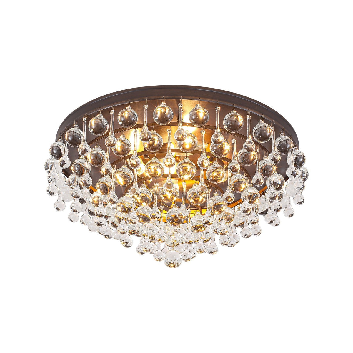 Glam Tiered Cascaded Crystal Raindrop Round Semi Flush Mount