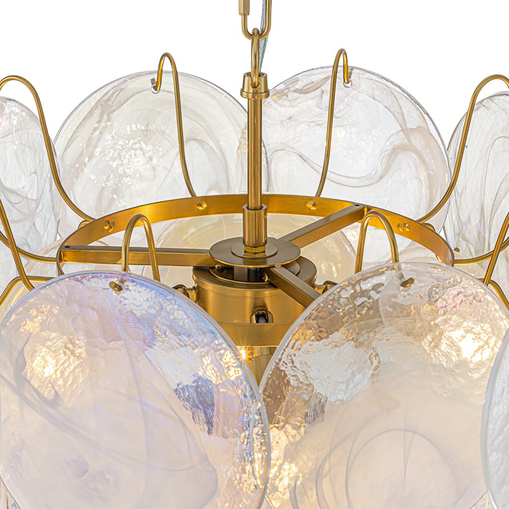 Glam White Iridescent Swirl Glass Round Tiered Chandelier