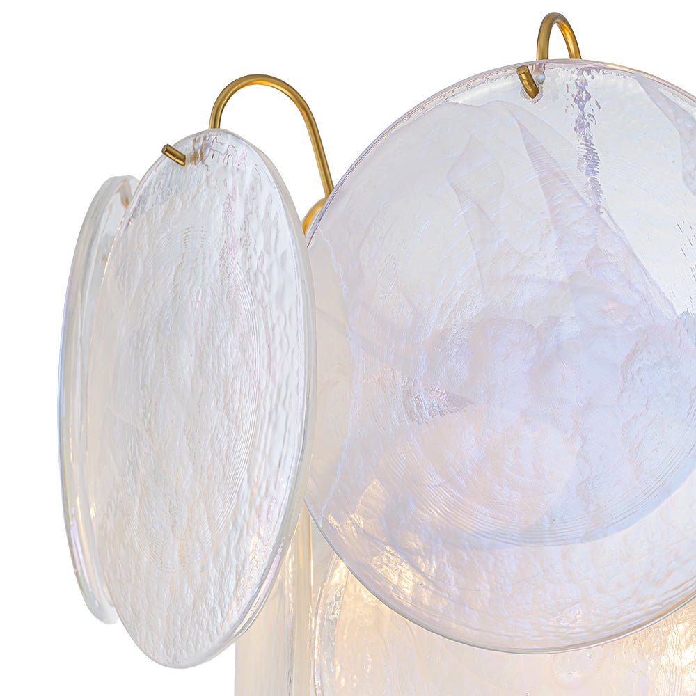 Glam White Iridescent Swirl Glass Round Tiered Chandelier