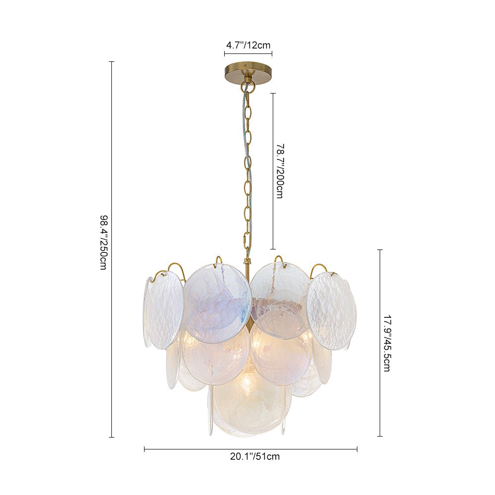 Glam White Iridescent Swirl Glass Round Tiered Chandelier