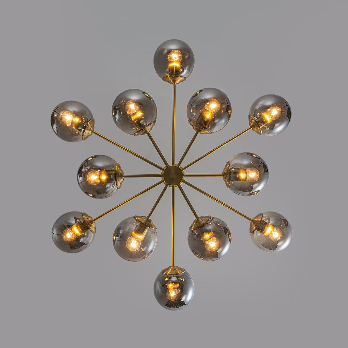 Mid-Century 12-Light Smoked Glass Globe Tiered Sputnik Chandelier