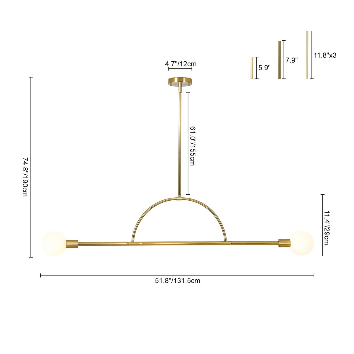 Minimalist 2-Light Opal Glass Globe Linear Arc Island Pendant