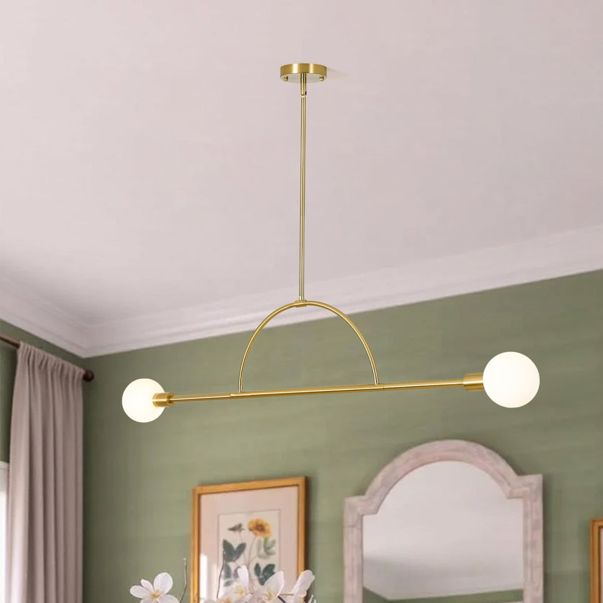 Minimalist 2-Light Opal Glass Globe Linear Arc Island Pendant