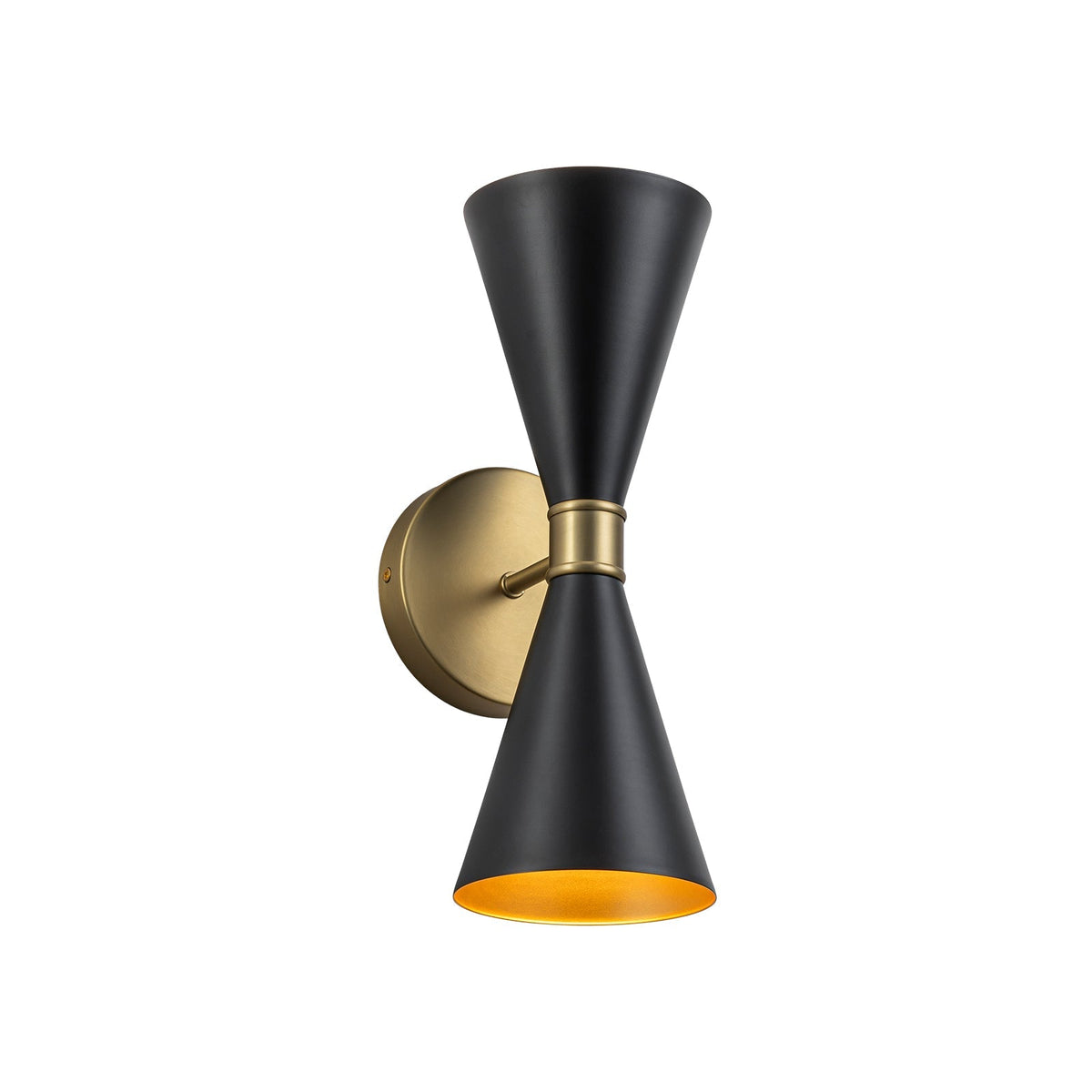 Modern 2-Light Black Brass Metal Hourglass Vanity Wall Sconce
