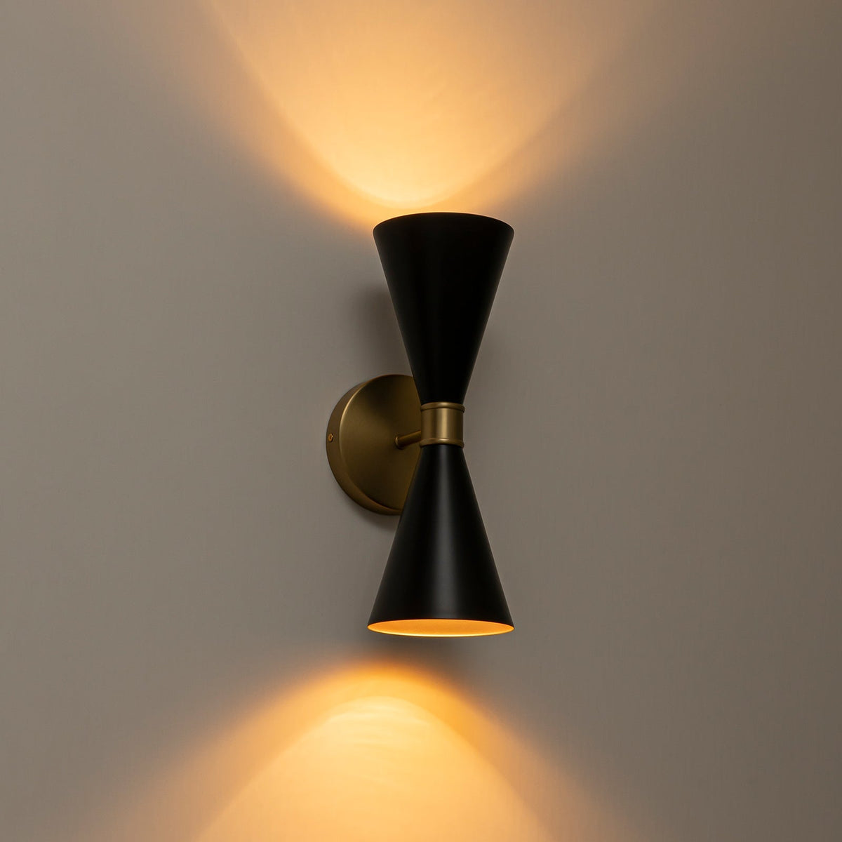 Modern 2-Light Black Brass Metal Hourglass Vanity Wall Sconce