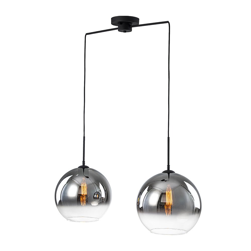 Modern Polished Gradual Smoked Glass Globe 2-Light Pendant