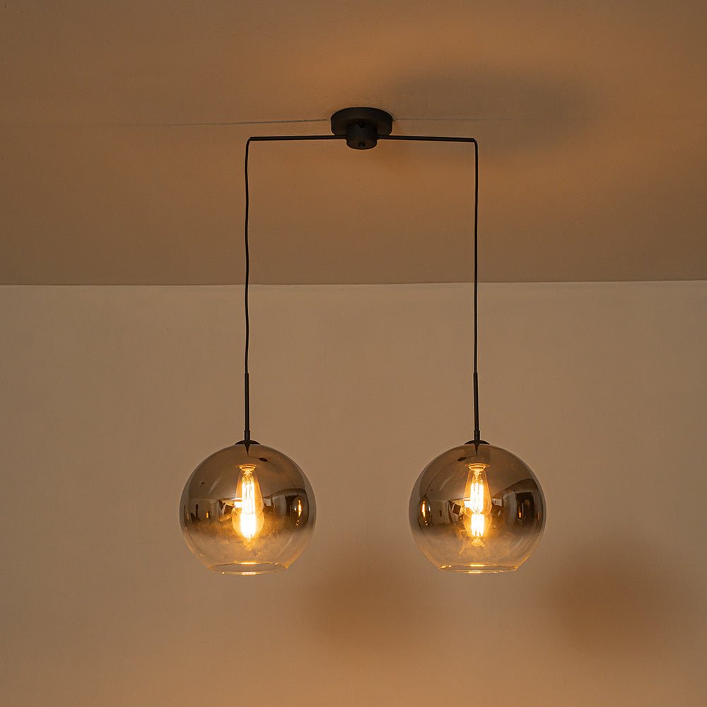 Modern Polished Gradual Smoked Glass Globe 2-Light Pendant