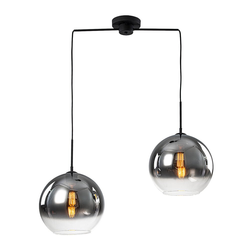 Modern Polished Gradual Smoked Glass Globe 2-Light Pendant