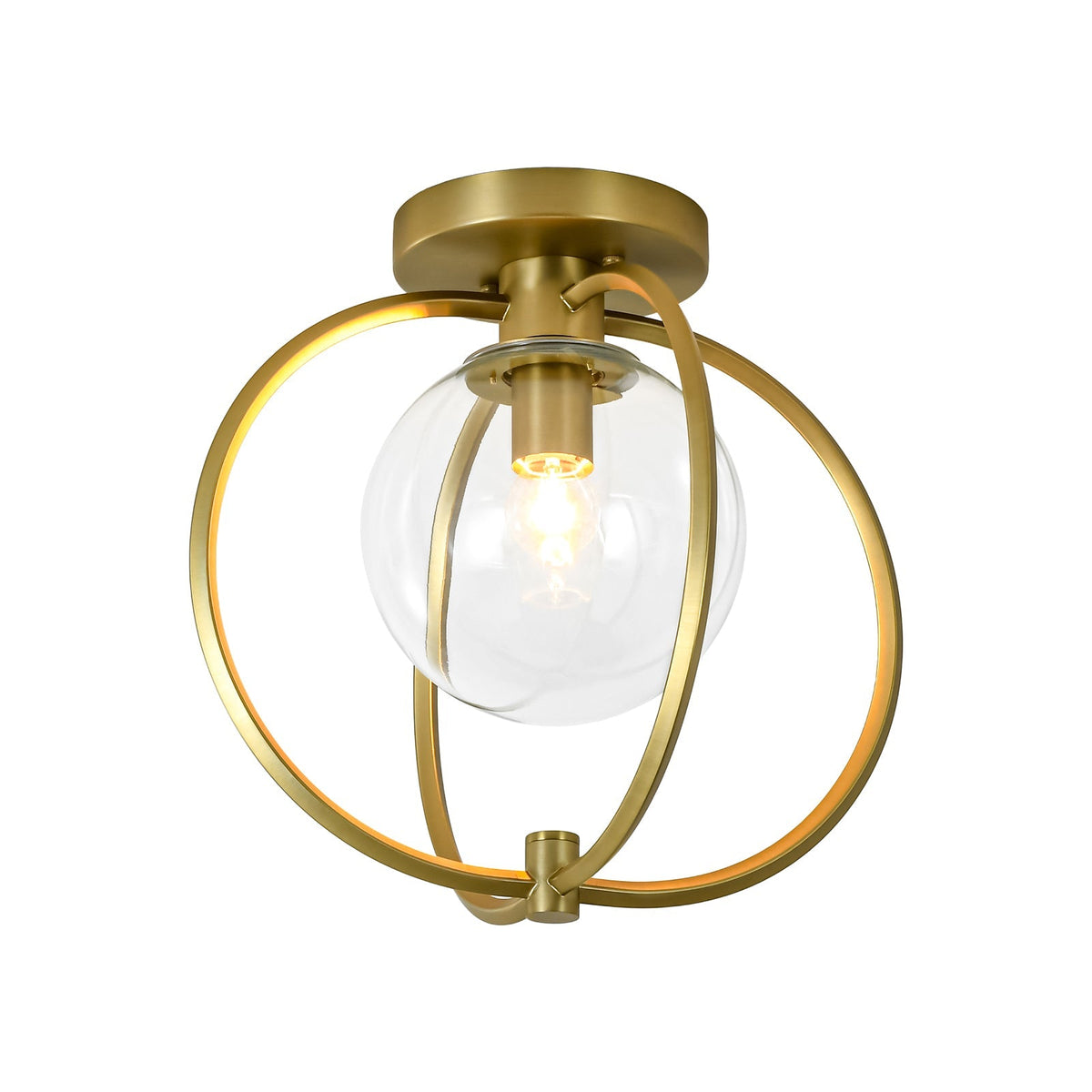 Orrery Brass Layered Ring 1-Light Glass Globe Semi Flush Mount