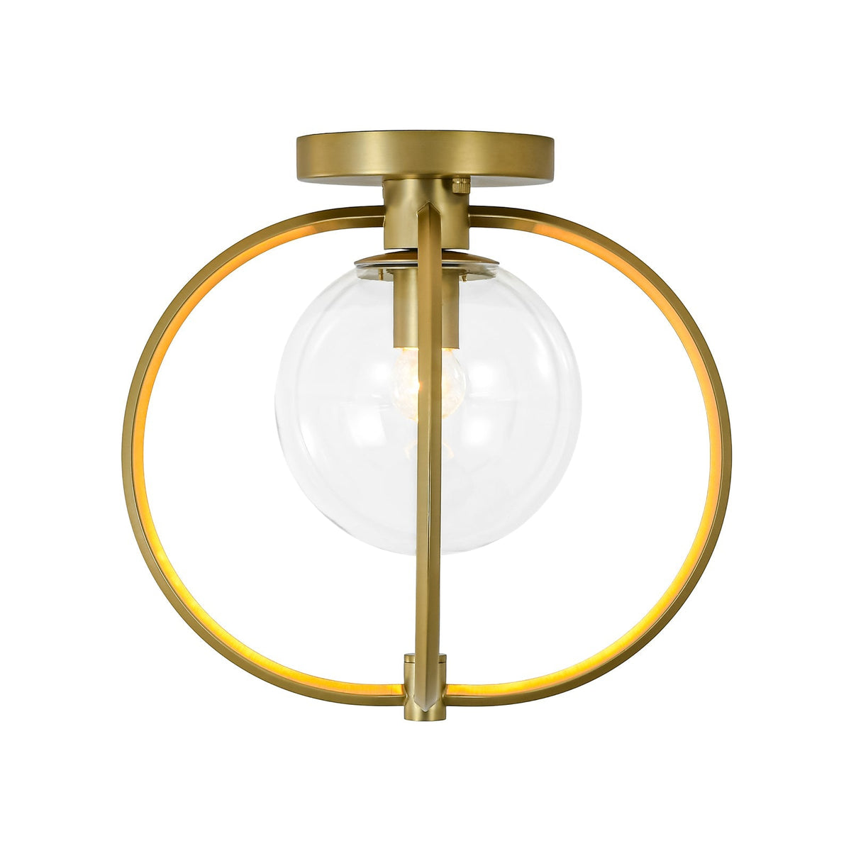 Orrery Brass Layered Ring 1-Light Glass Globe Semi Flush Mount