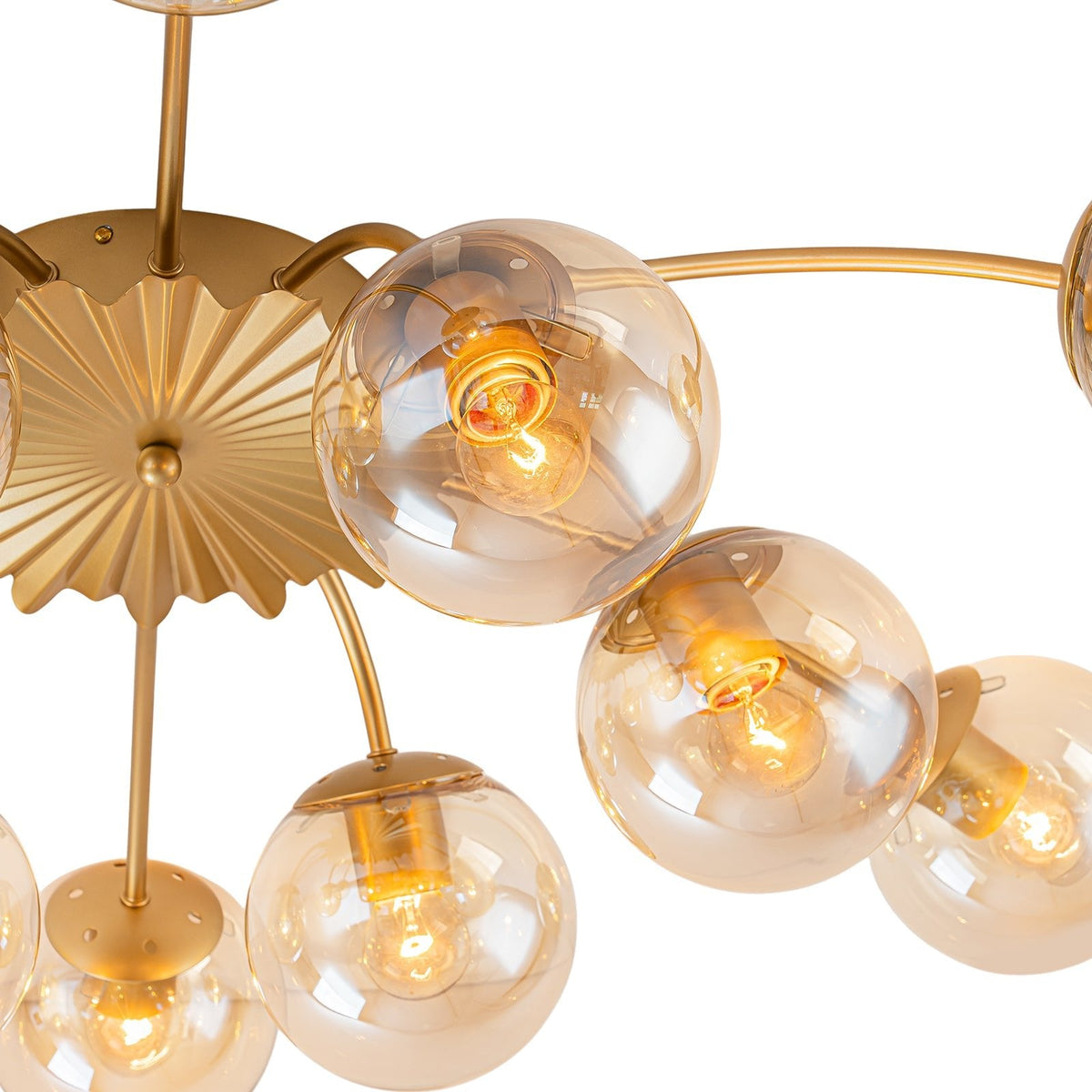 Retro Bloom 12-Light Amber Glass Bubble Semi Flush Chandelier