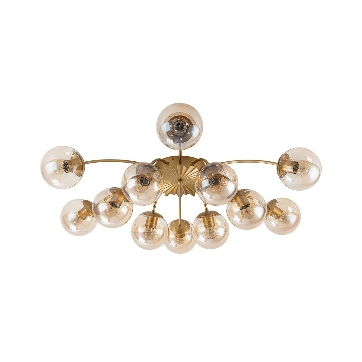Retro Bloom 12-Light Amber Glass Bubble Semi Flush Chandelier