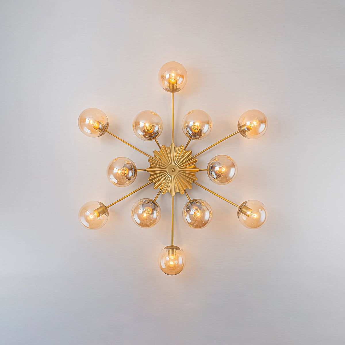 Retro Bloom 12-Light Amber Glass Bubble Semi Flush Chandelier