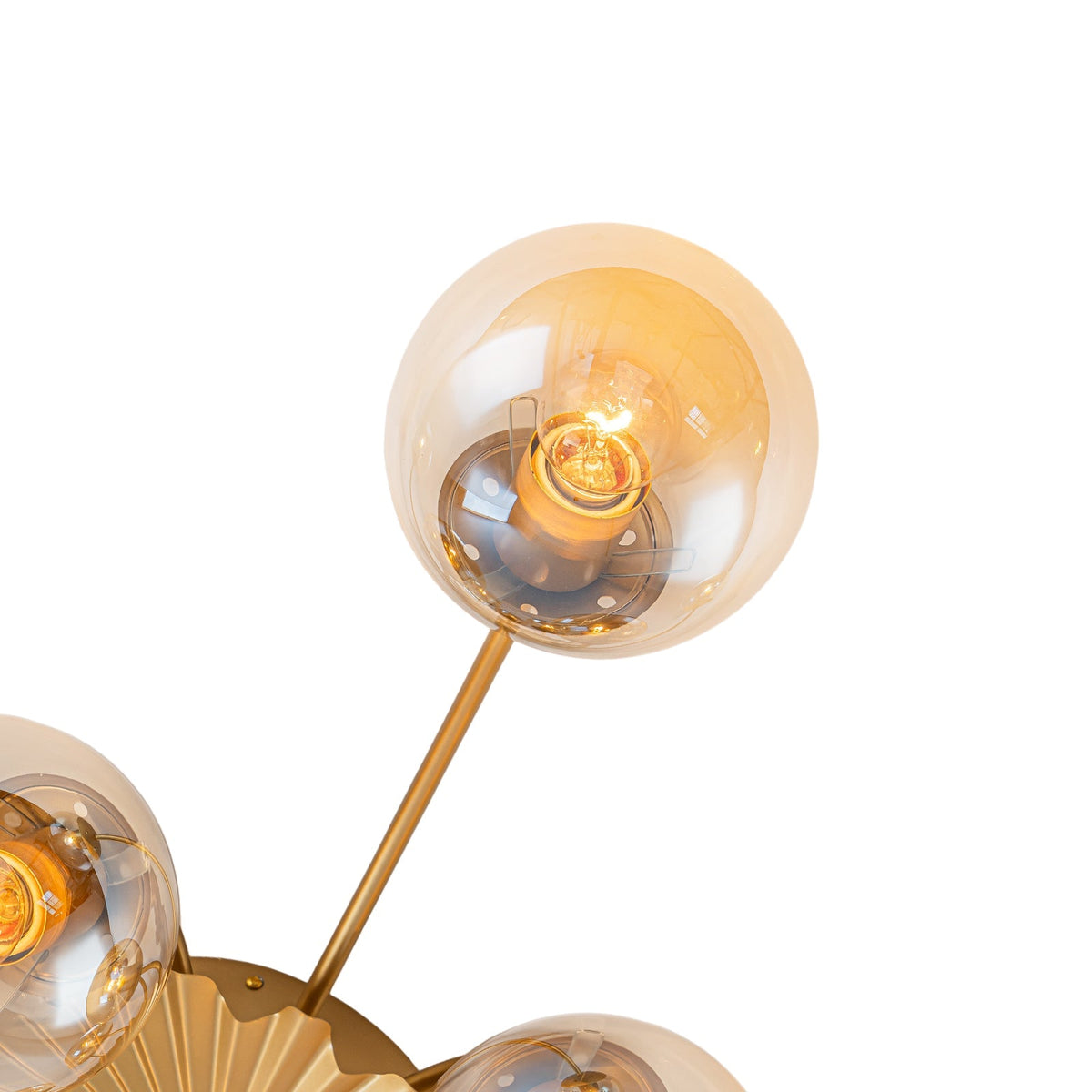 Retro Bloom 12-Light Amber Glass Bubble Semi Flush Chandelier