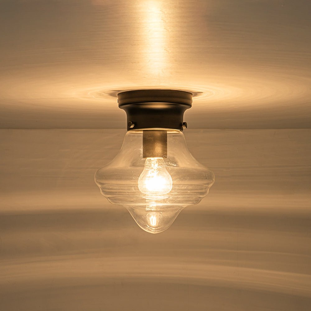 Schoolhouse 1-light Round Clear Glass Shade Semi Flush Mount