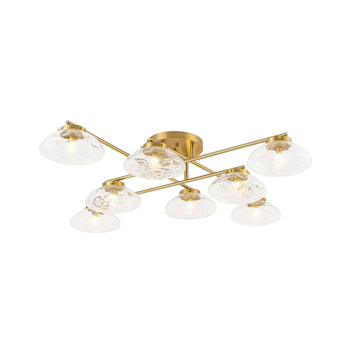 Sculptural Brass Hammered Glass Globe Sputnik Ceiling Light