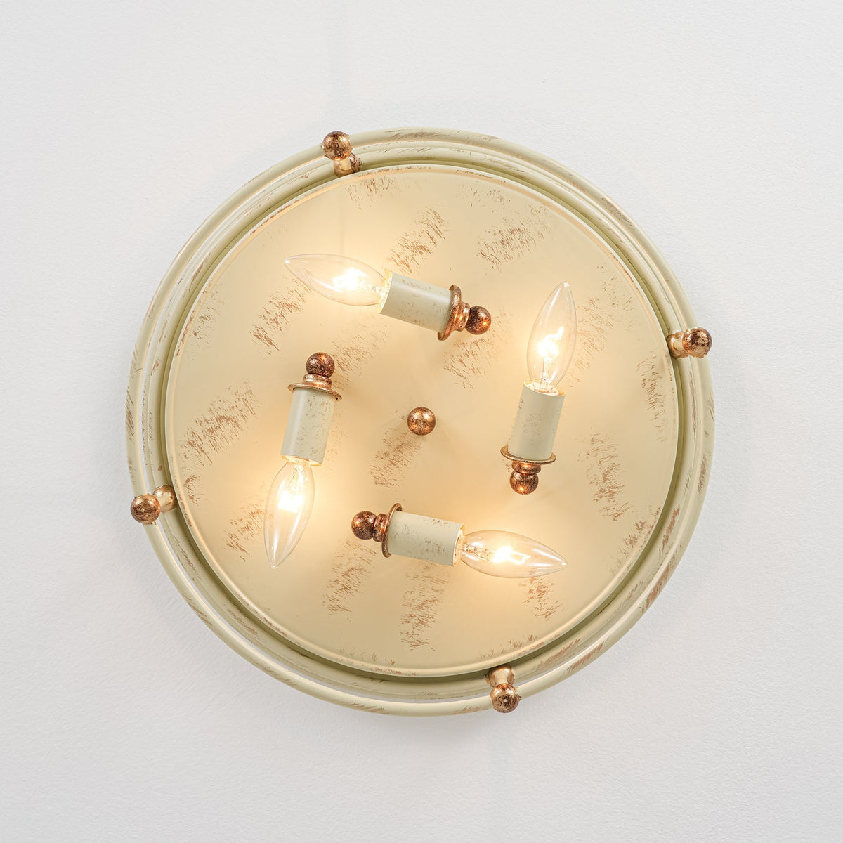 Shabby Chic Distressed Beige Metal Drum Lantern Flush Mount