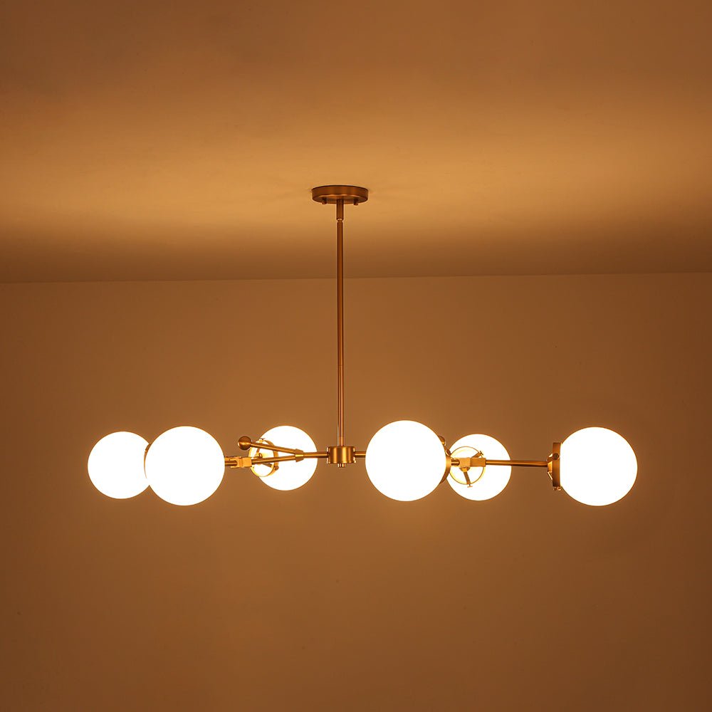 Shine Opal Glass Globe Linear Branch Island Chandelier