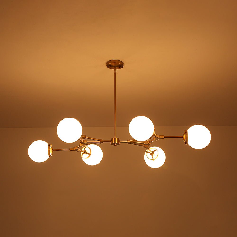 Shine Opal Glass Globe Linear Branch Island Chandelier