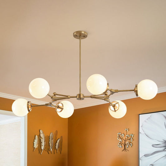 Shine Opal Glass Globe Linear Branch Island Chandelier