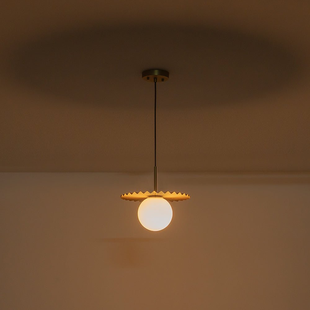 Sunburst Brass 1-Light Shine Opal Glass Globe Pendant