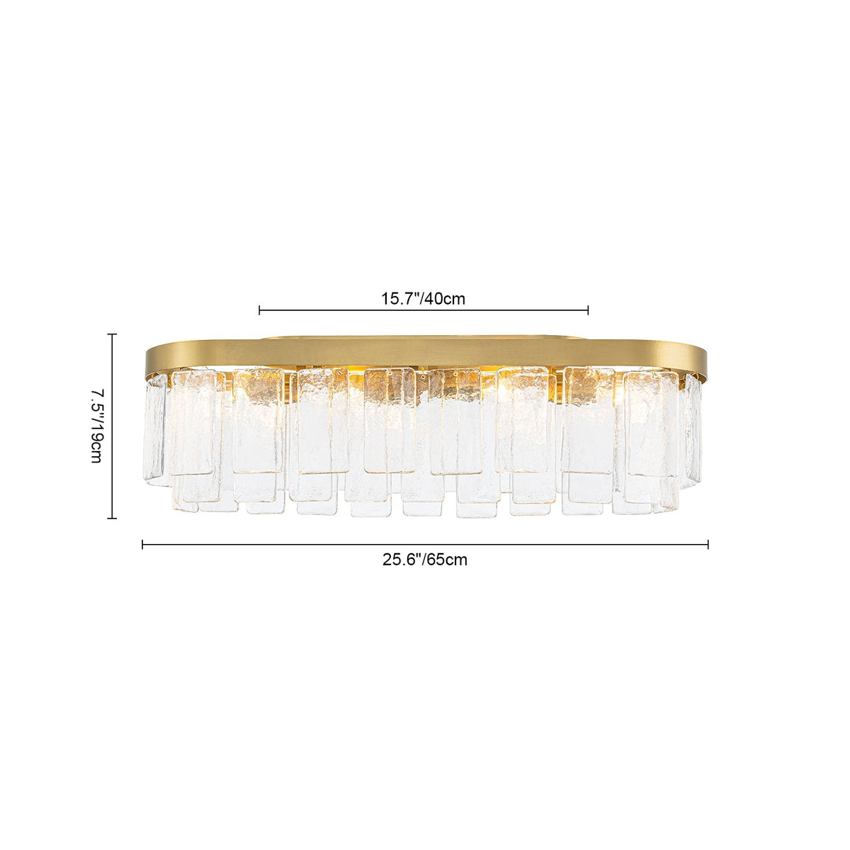 Tiered Hammered Water Glass Linear Flush Mount Ceiling Light