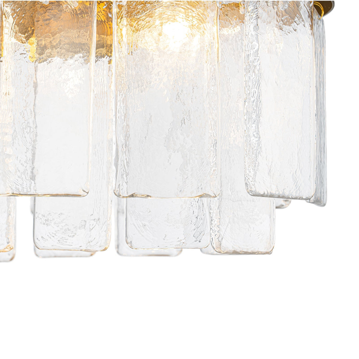 Tiered Hammered Water Glass Linear Flush Mount Ceiling Light