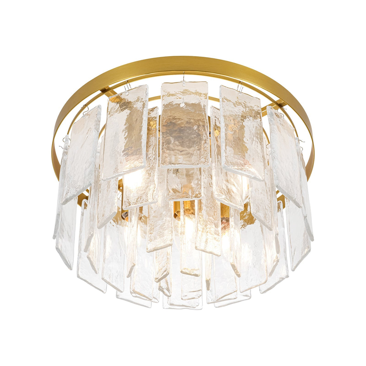 Tiered Hammered Water Glass Round Flush Mount Ceiling Light