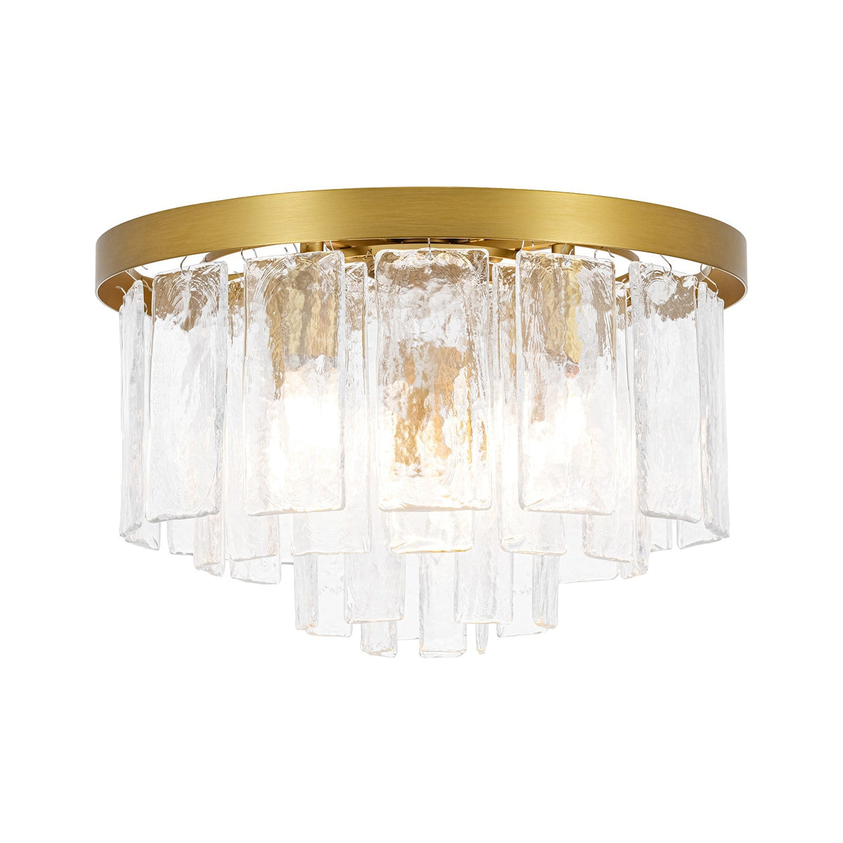 Tiered Hammered Water Glass Round Flush Mount Ceiling Light
