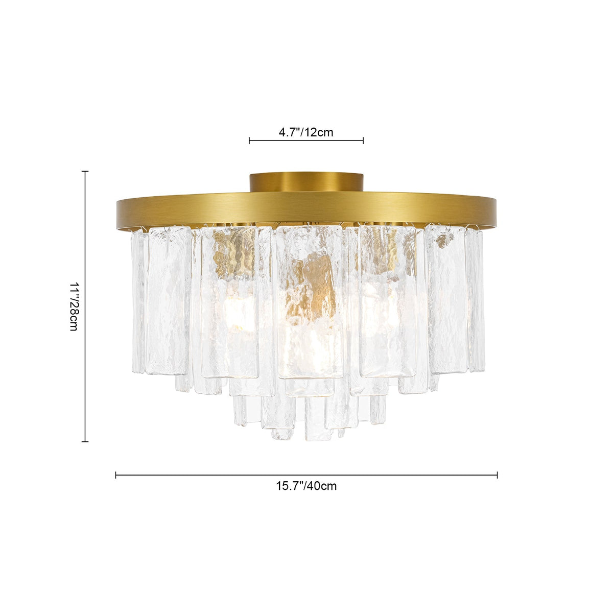 Tiered Hammered Water Glass Round Flush Mount Ceiling Light