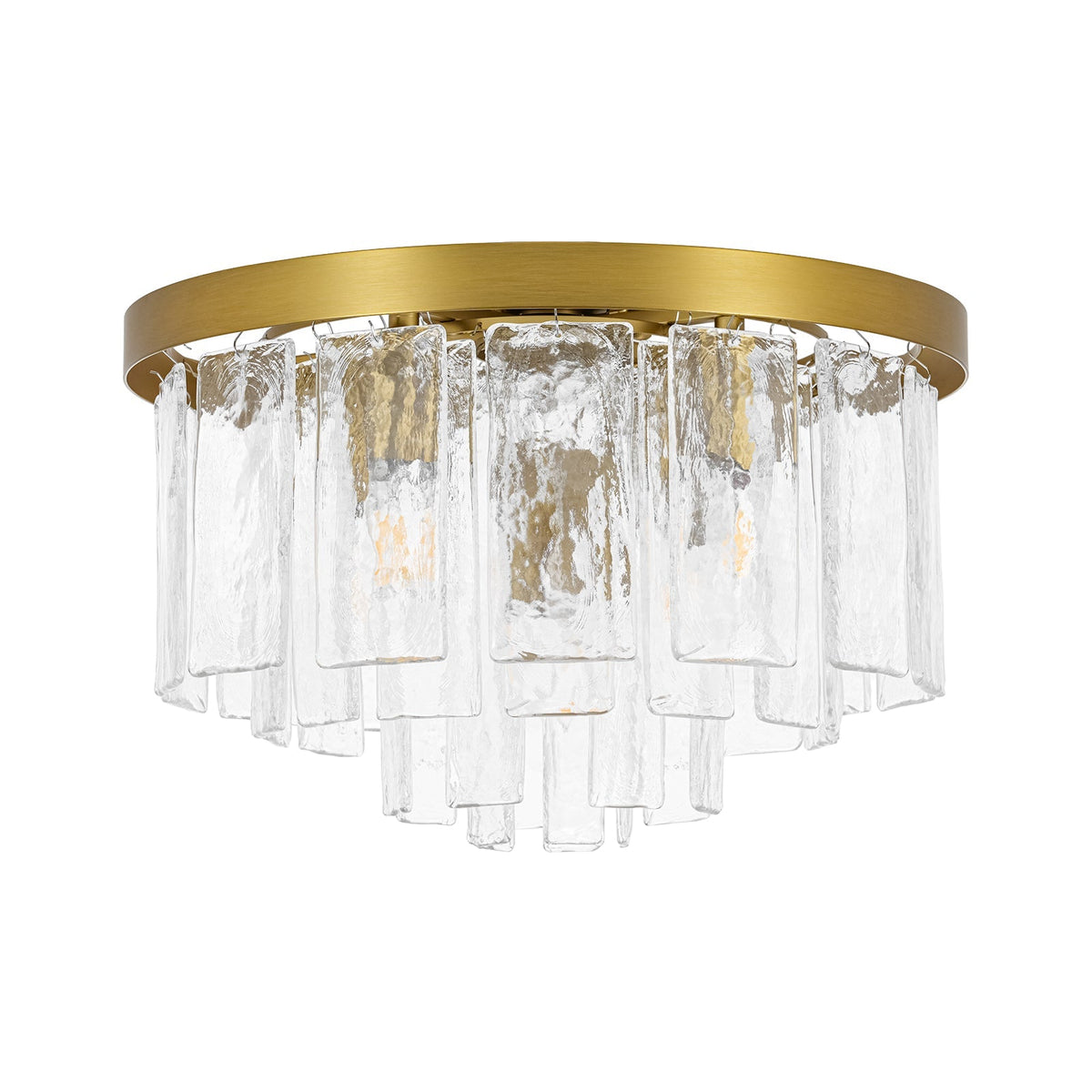 Tiered Hammered Water Glass Round Flush Mount Ceiling Light