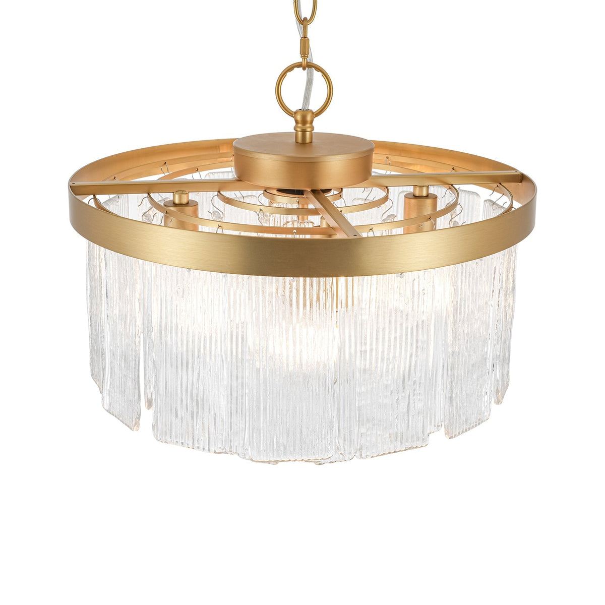Tiered Water Ribbed Glass Round Semi Flush Chandelier