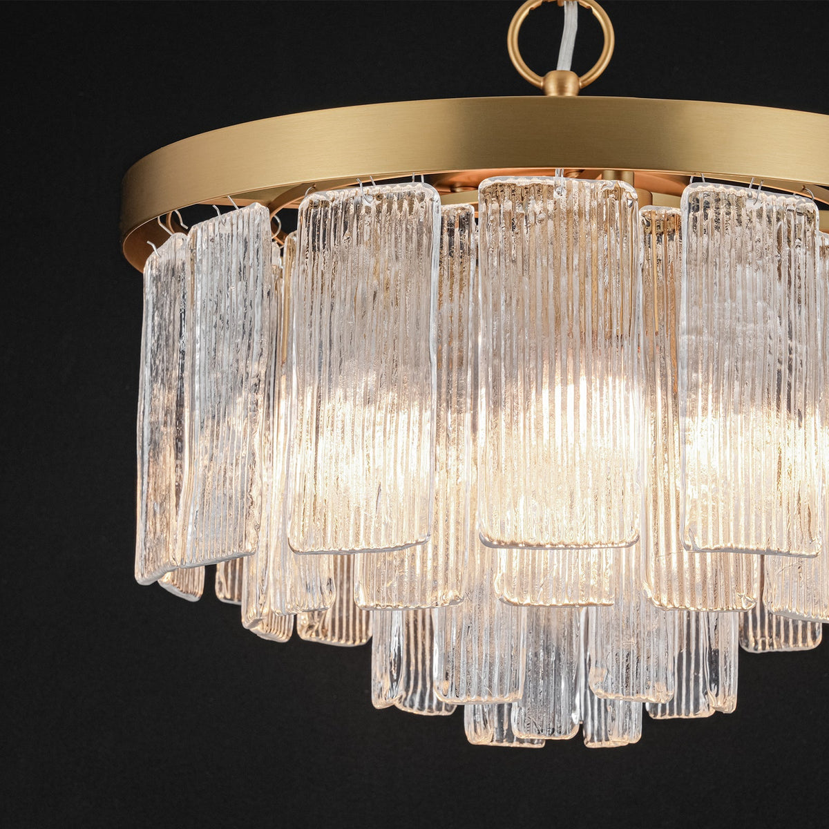 Tiered Water Ribbed Glass Round Semi Flush Chandelier