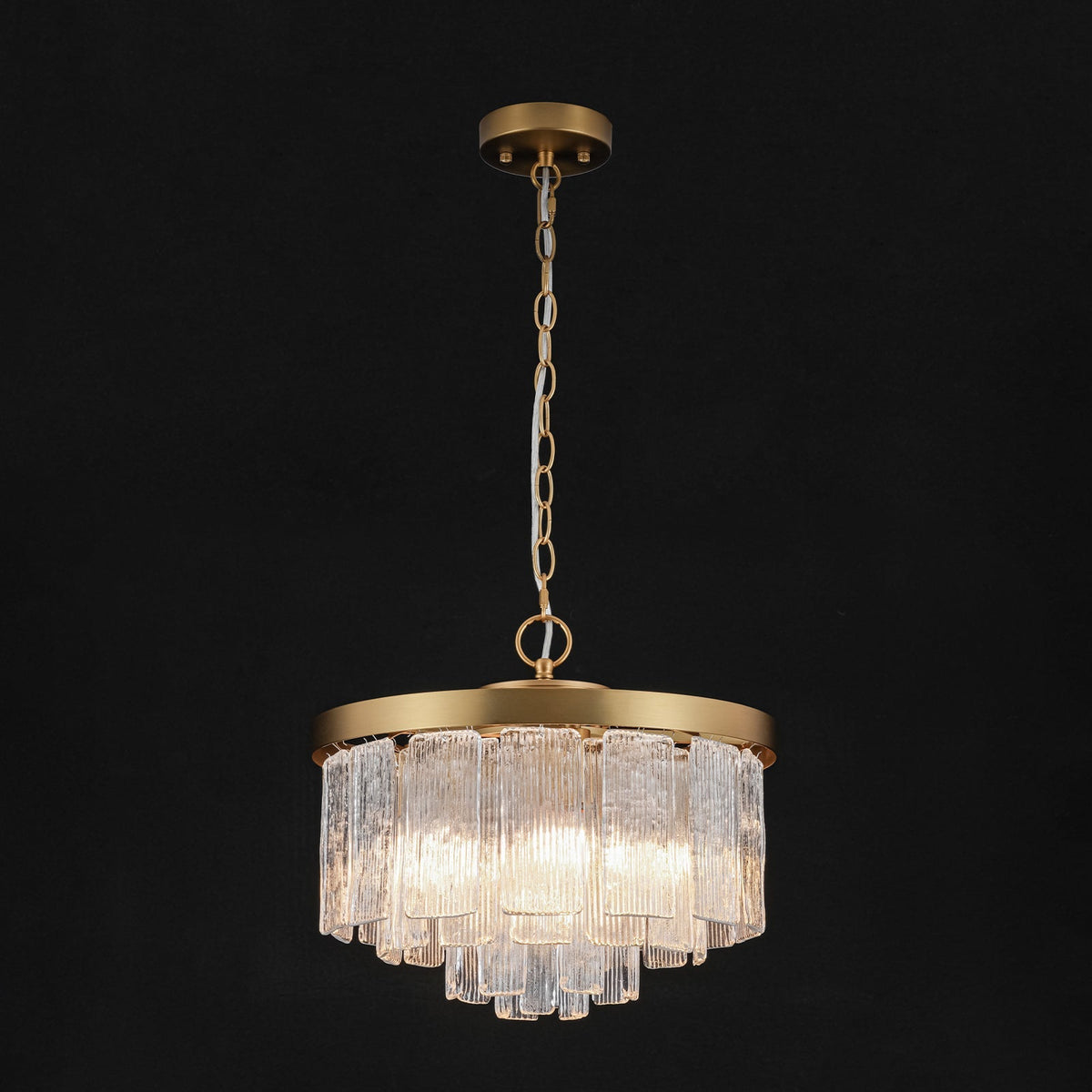 Tiered Water Ribbed Glass Round Semi Flush Chandelier