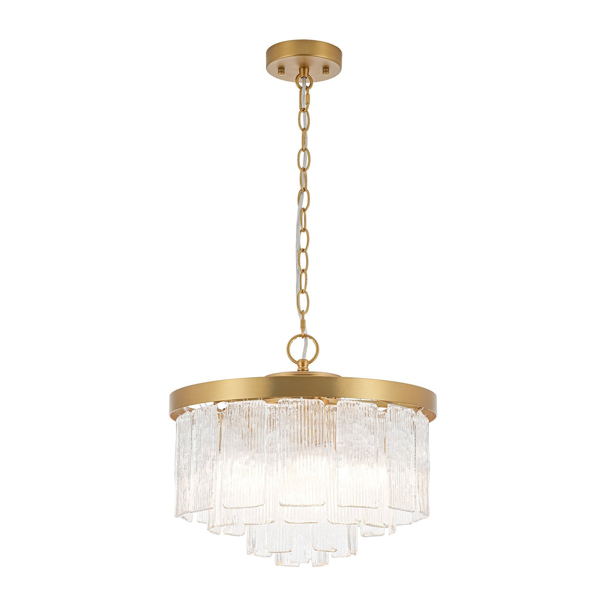 Tiered Water Ribbed Glass Round Semi Flush Chandelier