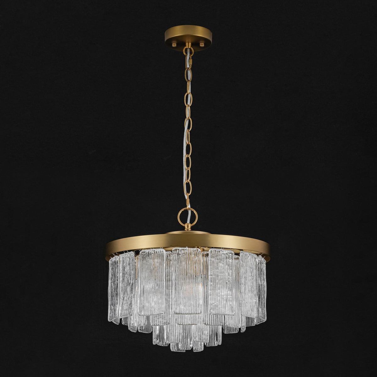 Tiered Water Ribbed Glass Round Semi Flush Chandelier