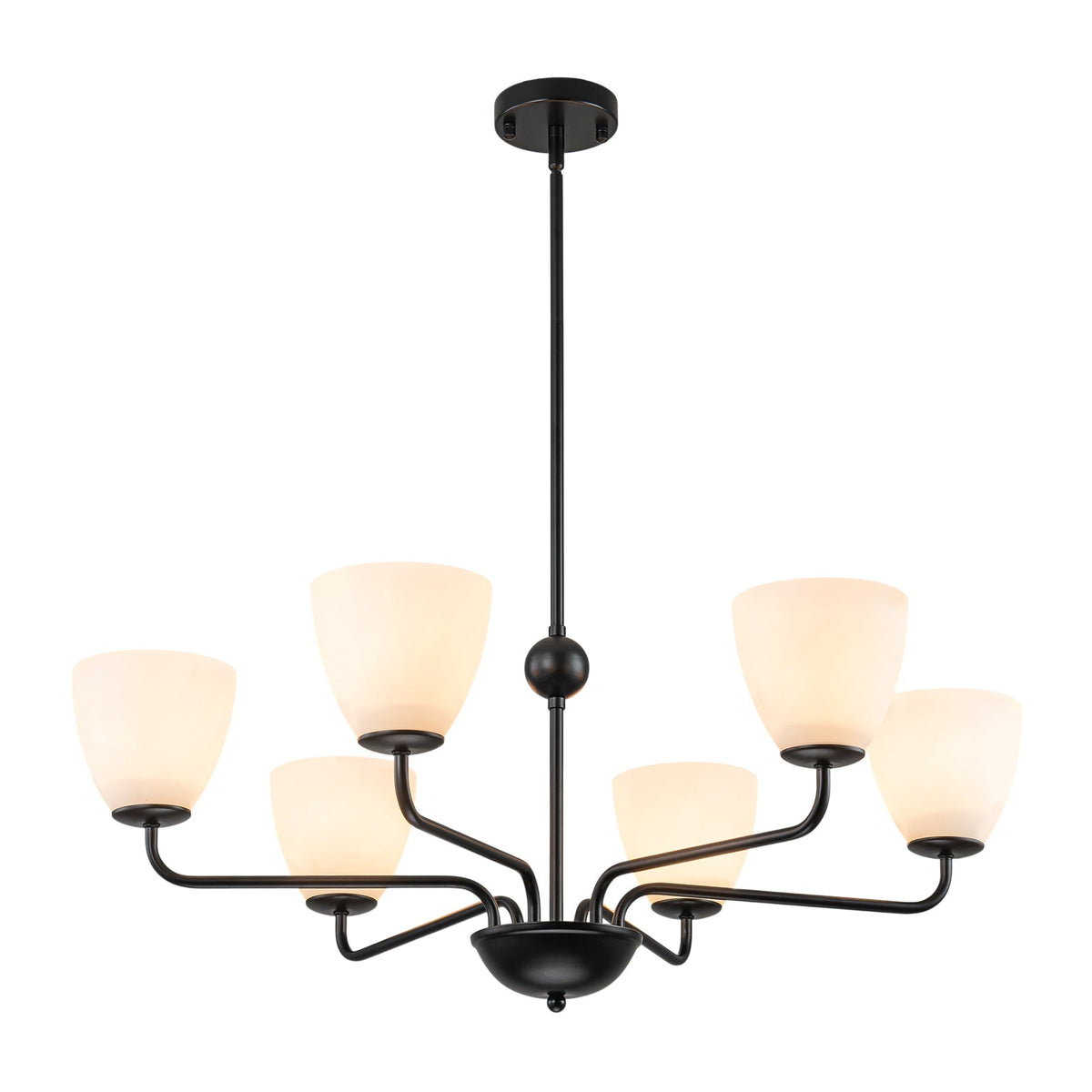 Vintage 6-Light Frosted Glass Shade Round Candle Style Chandelier