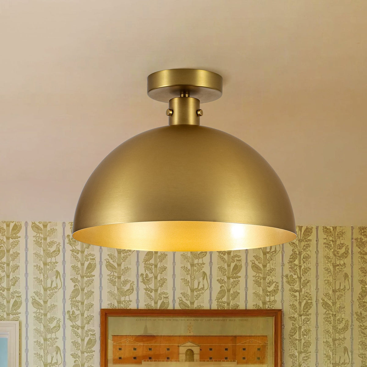 Vintage Brass 1-Light Iron Dome Flush Mount Light