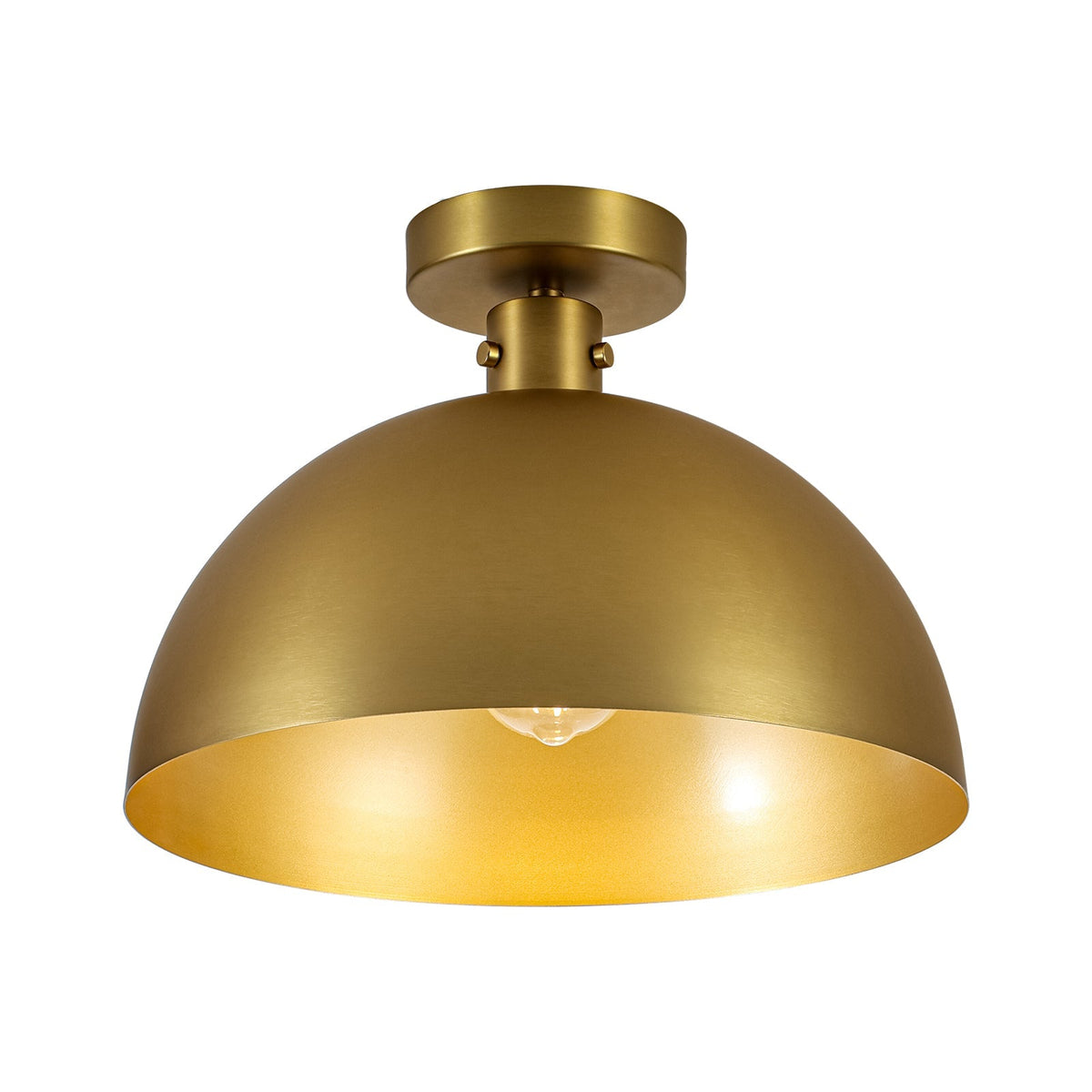 Vintage Brass 1-Light Iron Dome Flush Mount Light