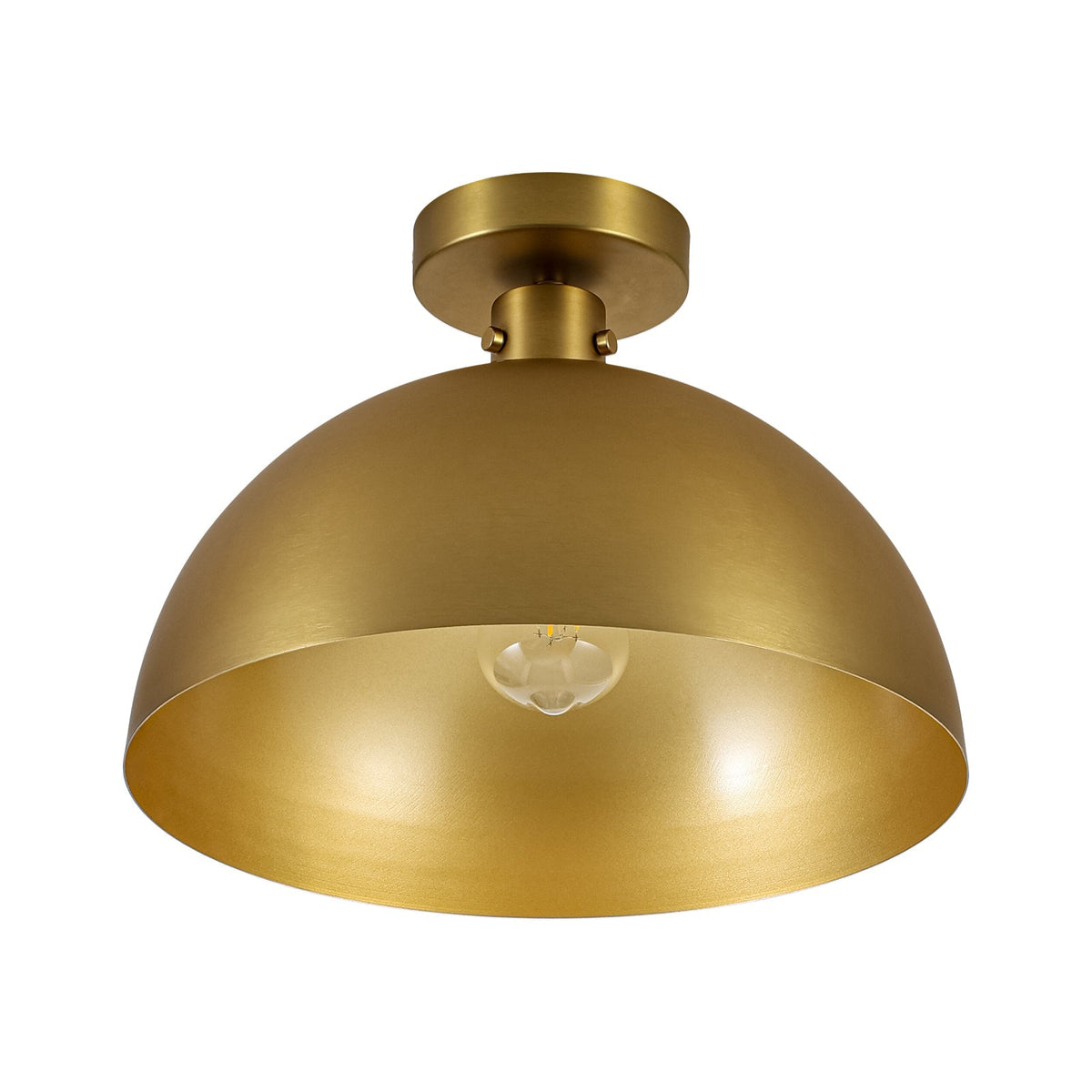 Vintage Brass 1-Light Iron Dome Flush Mount Light