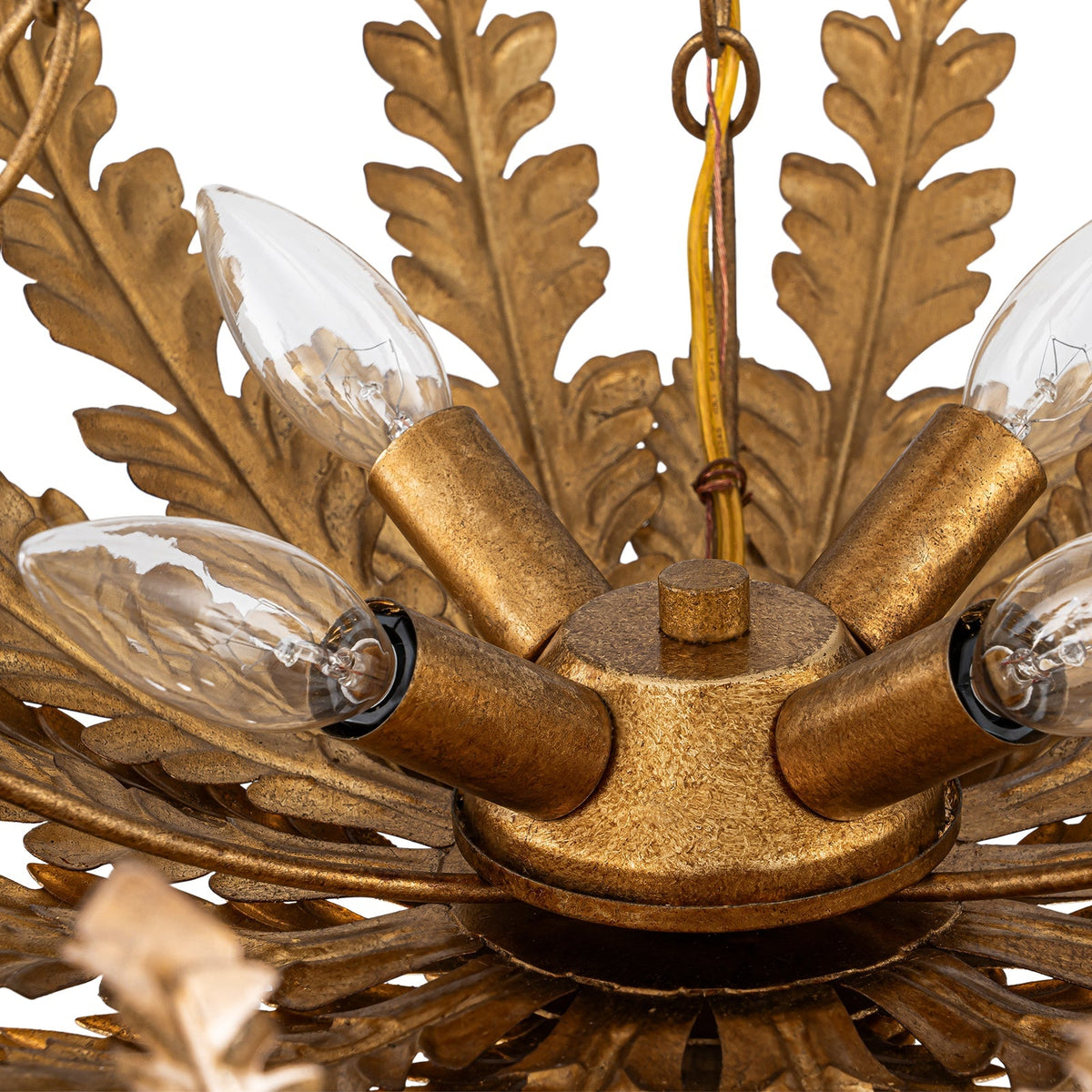 Vintage Distressed Gold Leaf Basket Semi Flush Mount