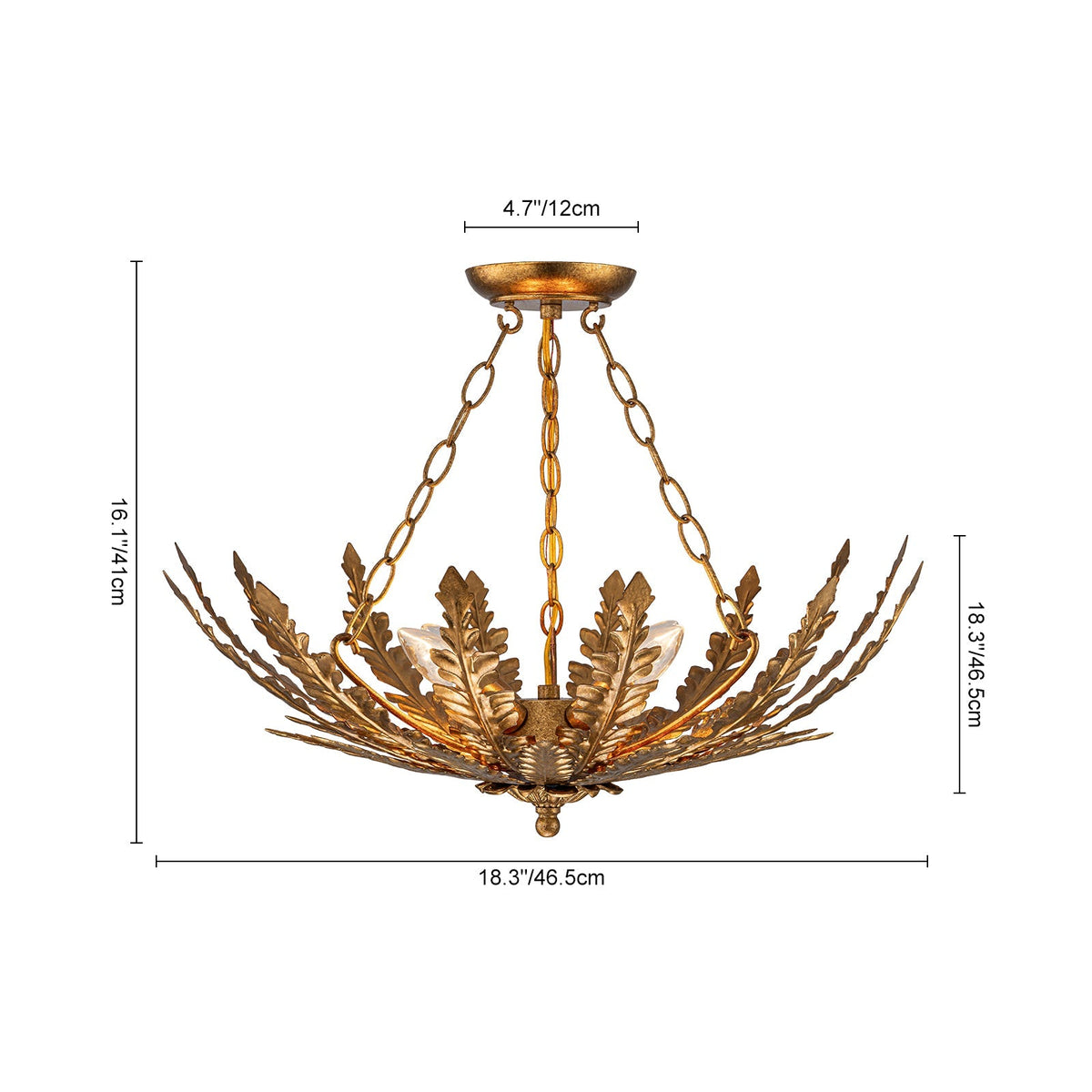 Vintage Distressed Gold Leaf Basket Semi Flush Mount